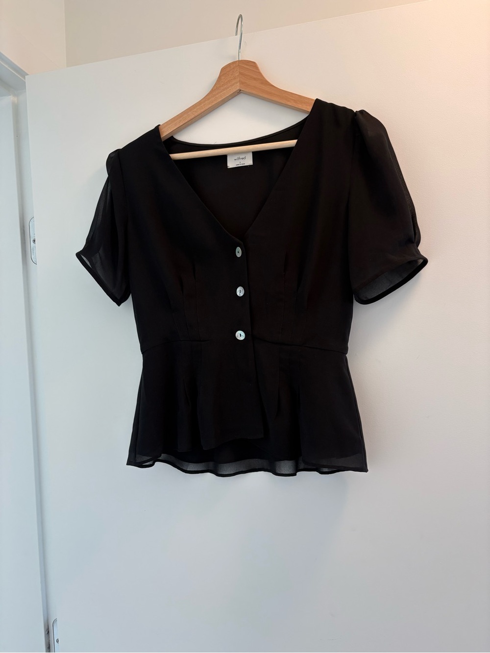 Artizia (Wilfred) Black V-Neck Button Peplum Top